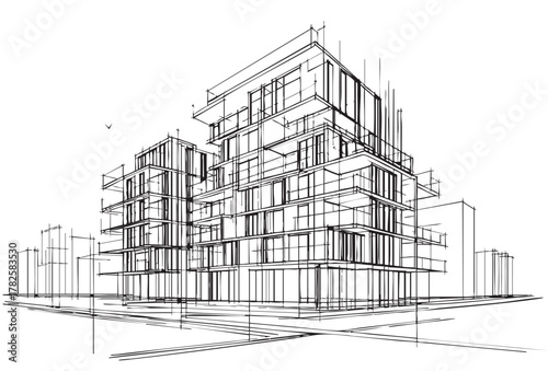 High rise commercial building sketch. Architecture