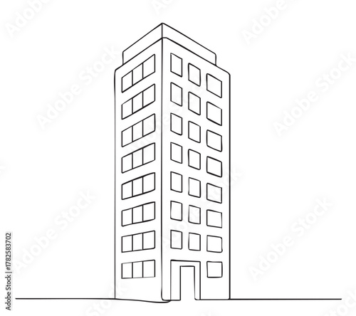line sketch high-rise loft building on white background