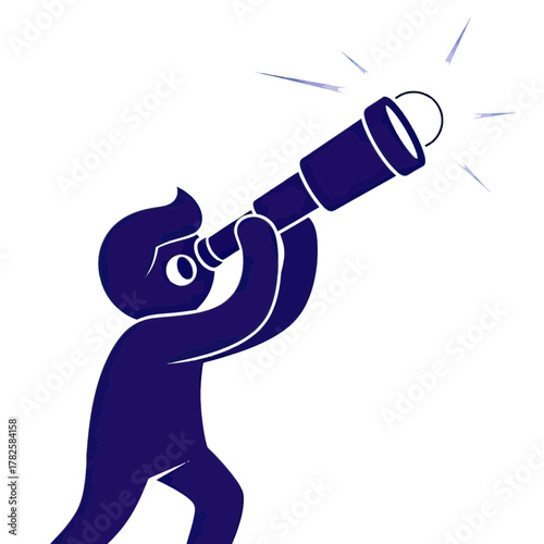 Determined explorer gazes through telescope seeking new horizons and future opportunities