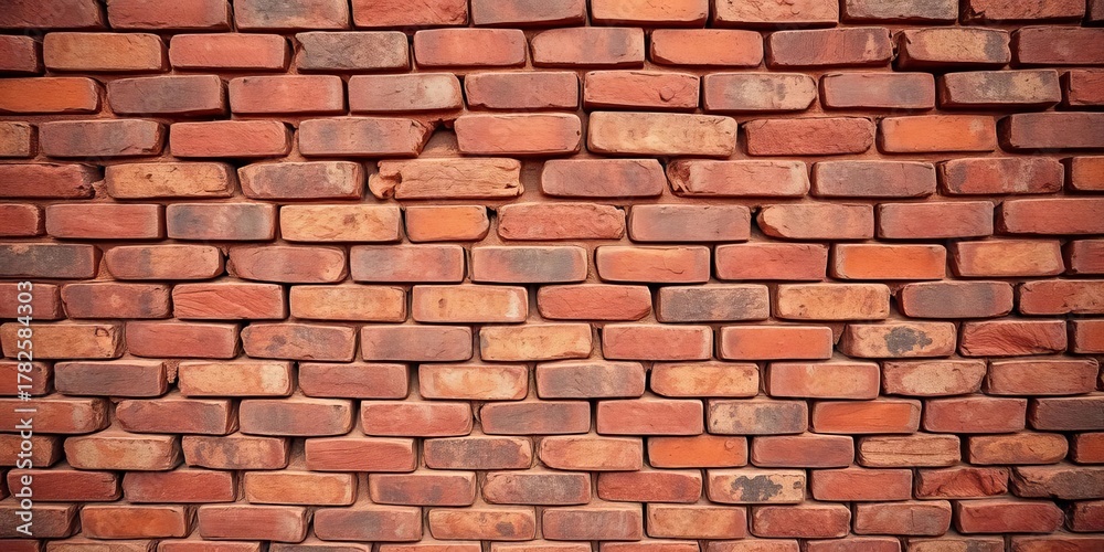 Obraz premium Rough-textured brick wall, varying shades of red and brown, rustic, abstract