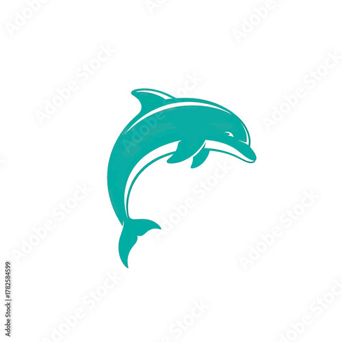 Elegant teal dolphin emblem leaping joyfully, perfect for ocean conservation, marine life education, or coastal travel branding, exuding playful energy