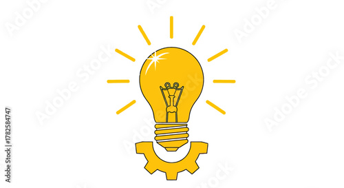 Brilliant idea icon combining lightbulb and gear symbolizes innovation, engineering, and creative solutions for business and technology