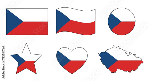 Set of czech republic flag icons, representing the nations identity, culture, and patriotism in various shapes and forms