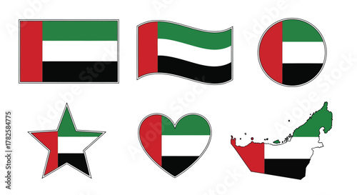 United arab emirates flag icons set of uae national symbols in different shapes vector illustration for uae national day