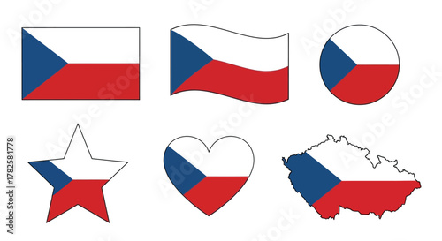 Czech flag in different shapes, a symbol of the czech republic, a country in central europe with a rich history and culture