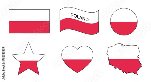 Free Download Collection of poland flag icons in various shapes, including rectangle, wave, circle, star, heart, and map - GFXLoad