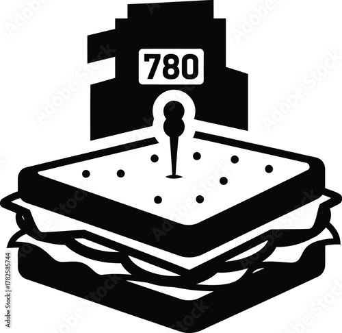 Sandwich with a 780 calorie count and a toothpick