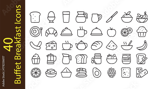 40 Buffet Breakfast Line Icons Set