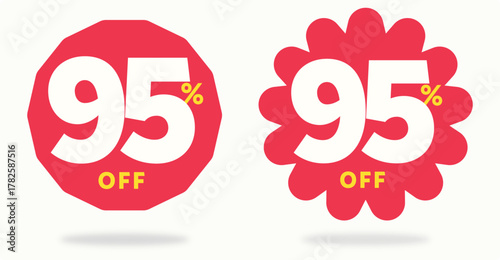 95% off, abundance, sale, sticker, purchase, value, percenl, template, price, tag, label, offer, discount, label, market, shop, percent, promo, value. Vector, icon, set