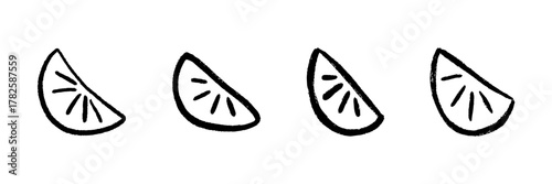 Lemon Wedge Line Icon Set In Doodle Style. Citrus Fruit, Freshness, And Vitamin C Outline Sketch Collection. Hand Drawn Isolated Vector Illustration