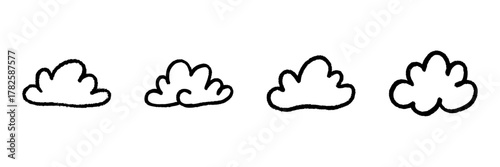 Cloud Line Icon Set In Doodle Style. Weather Forecasting And Atmospheric Conditions Outline Sketch Collection. Hand Drawn Isolated Vector Illustration