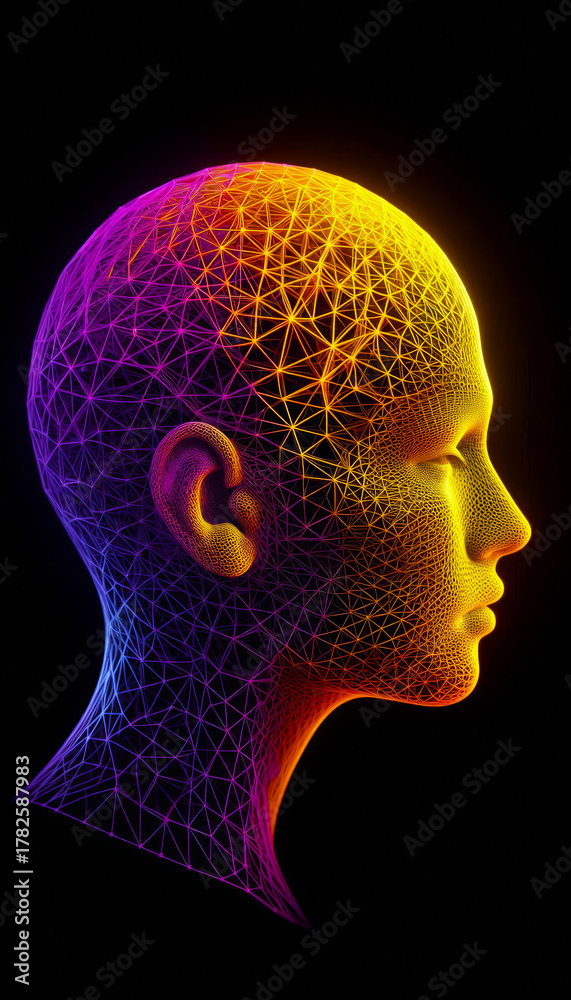 Obraz premium AI Profile with Intricate Wireframe 