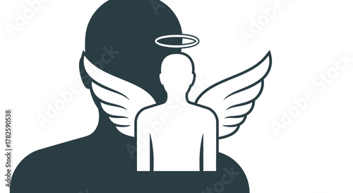 Conceptual illustration of a person's inner angel, representing conscience, soul, and morality.