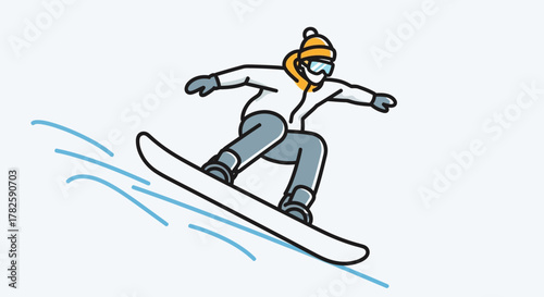 A person snowboarding down a snowy slope, enjoying the winter sport with speed and agility.