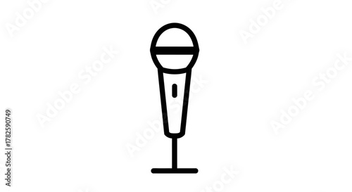 A simple black and white illustration of a microphone on a white background.