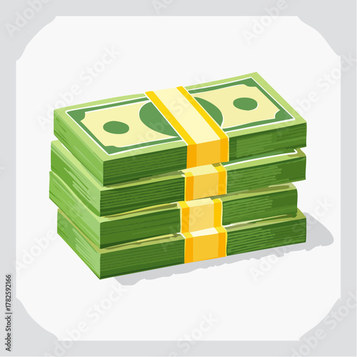 Plusieurs liasses de dollars américain en billets, empilées, isolé sur un fond blanc 