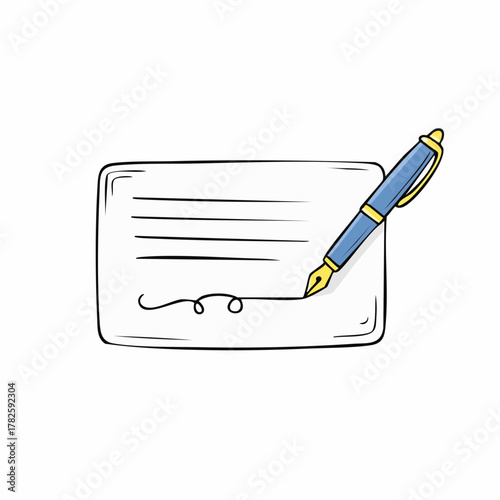 Document papier rectangulaire, signé, stylo, certificat, bon au porteur, attestation, diplôme, 