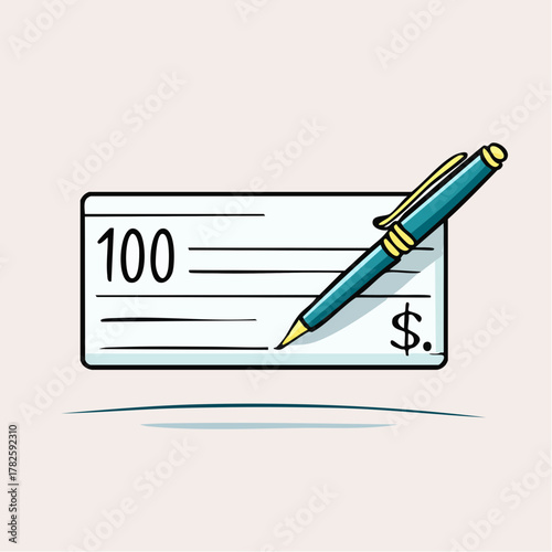 Chèque de 100$ à signer, stylo, isolé sur fond blanc