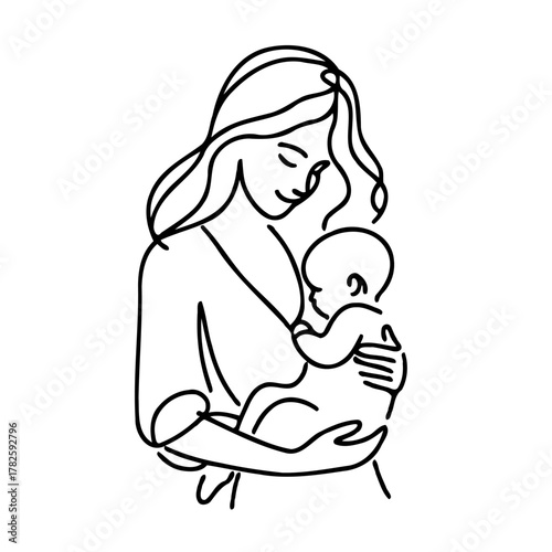 Illustration Pregnant woman silhouettes set, maternity, pregnancy, motherhood concept. Outline Infants Doodle icons drawing, Symbol Mothers with newborns Line art. Moms and Babies Love Collection