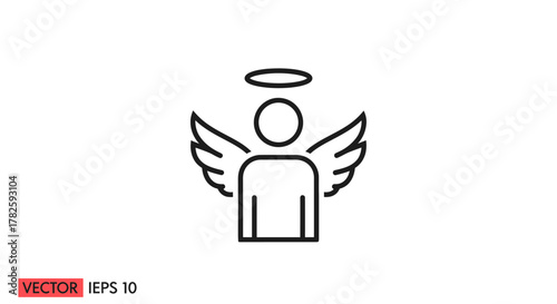 Simple line art illustration of an angel with wings and a halo, perfect for religious themes.