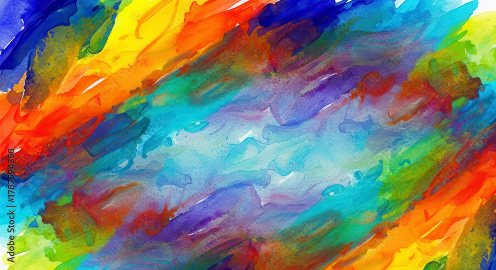 Obraz premium Vibrant Abstract Watercolor Painting with Rainbow Hues Flowing Across the Canvas
