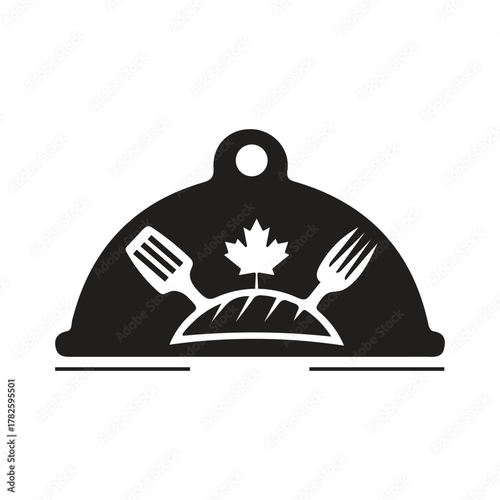 Naklejka premium Creative chef logo with maple leaf symbolizing Canadian cuisine, food festival, or restaurant branding.