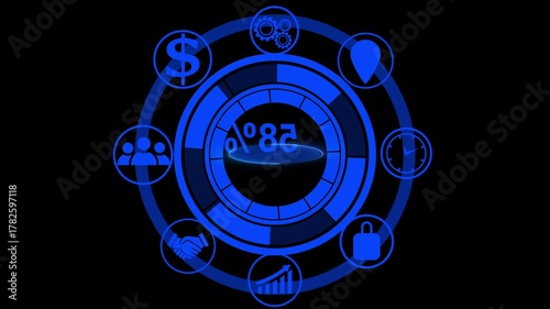 Business, Technology, Internet and network concept. 58% neon round dash funding crowdfunding investment venture capital. on black background. education concept training.
