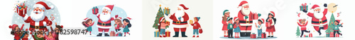 vector santa claus giving children christmas gifts
