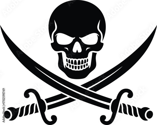 Classic pirate skull and crossbones with swords silhouette