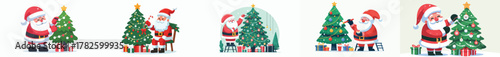 vector of santa claus decorating a christmas fir tree