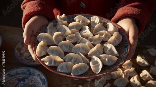 Kid delighting in customary dumplings as meal preparation is underway