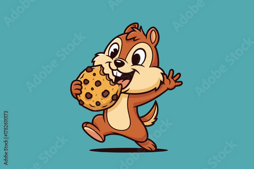 Happy Chipmunk Enjoying a Delicious Chocolate Chip Cookie.