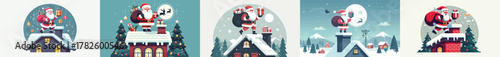 vector santa claus giving christmas eve gifts through the chimney