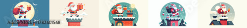 vector santa claus giving christmas eve gifts through the chimney