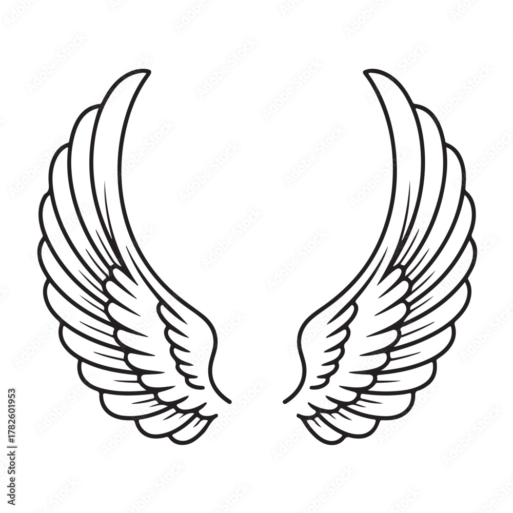 Obraz premium A pair of angel wings isolated on white background, a symbol of spirituality and freedom in the heavens