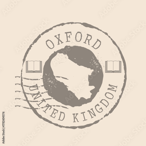 Stamp Postal of  Oxford is the city of  United Kingdom. Map Silhouette rubber Seal.  Design Retro Travel. Seal of Map Oxford grunge  for your design.  EPS10