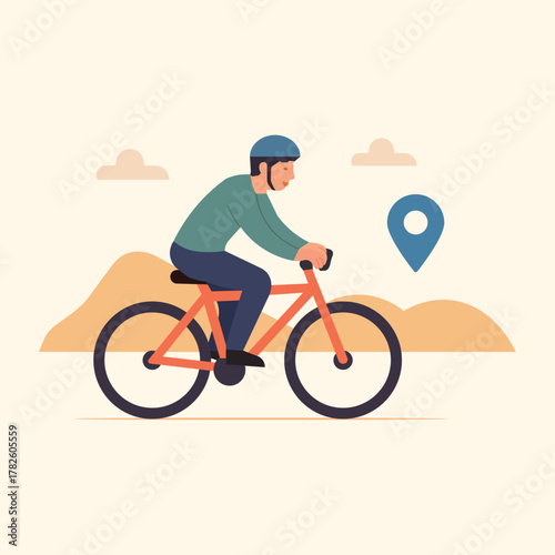 Cycling Man Outdoor Adventure Flat Vector Illustration