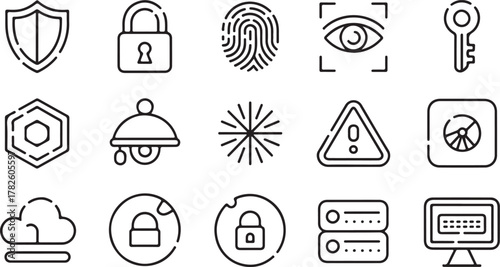 Security and data icons with locks, shields, and network elements
