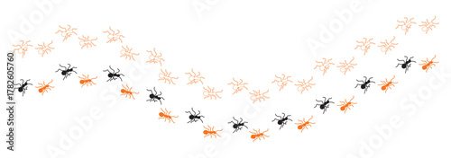 Silhouette Black Ant Road Trail vector - Ant Trail group silhouettes set.