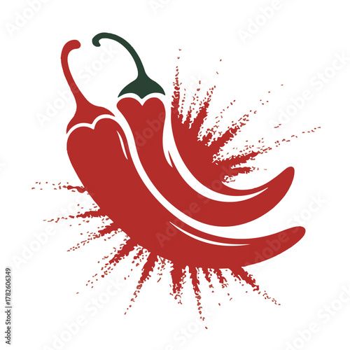 Two red chili peppers with splash effect isolated on white background vector illustration for design