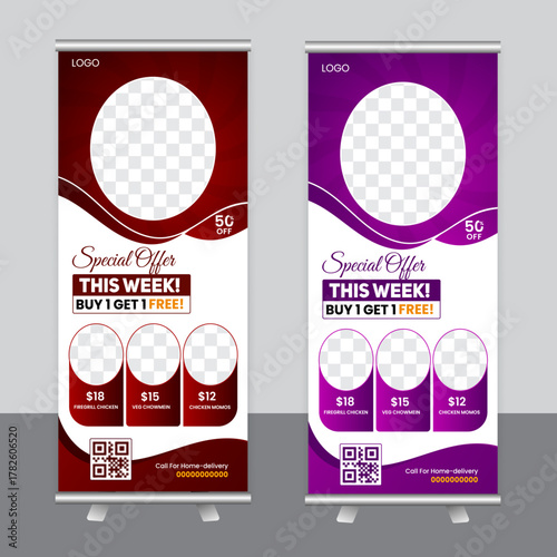 Food restaurant business marketing roll up banner or x banner template design	