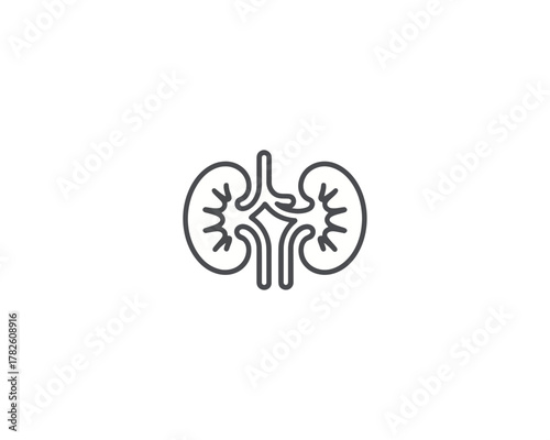Illustration of a pair of kidneys with ureters in a simple line drawing style on a white background