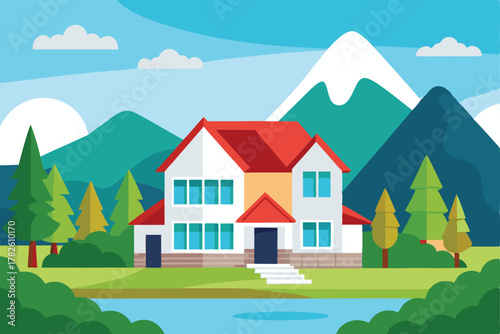 Beautiful home surrounded by nature with mountains and serene lake view