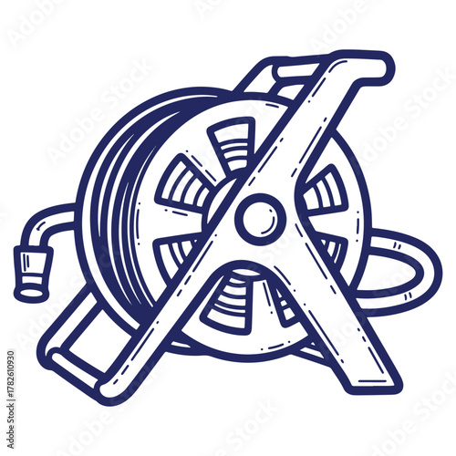 Garden Hose Reel Vector Illustration for Gardening Equipment and Outdoor Water Management Tools