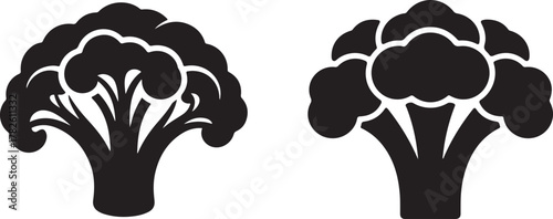 Two stylized black broccoli silhouettes on a clean white background