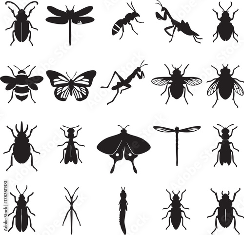Insects & Butterflies Silhouette Sheet (20 unique)