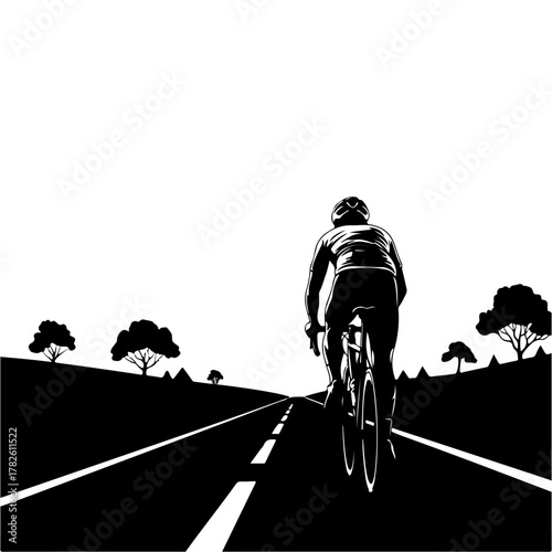 Powerful cyclist riding on open highway, feeling the freedom of the road and nature's beauty design