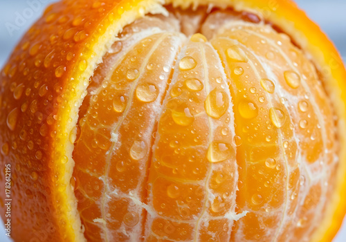 Fresh Half-Peeled Orange with Water Droplets