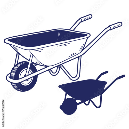 Illustration of a Wheelbarrow with Shadow Detailed Design for Gardening or Construction
