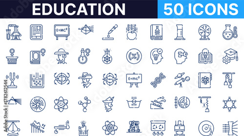 Education science learning icons vector set for school college university knowledge and research  vector pictograms, vector icons set, vector icon, vector illustration